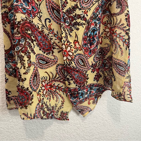Copper Key Paisley Sheer Sleeveless Split Back Top Yellow Red Blouse Womens M - Picture 6 of 10